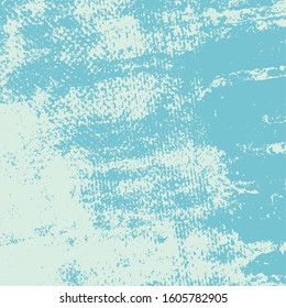 Brushed blue paint cover. Empty aging design element. Grunge rough dirty background. Overlay aged grainy messy template. Distress urban used texture. Renovate wall frame grimy backdrop. EPS10 vector