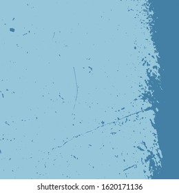 Brushed blue paint cover. Empty aging design element. Grunge rough dirty background. Overlay aged grainy messy template. Distress urban used texture. Renovate wall frame grimy backdrop. EPS10 vector