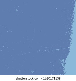 Brushed blue paint cover. Empty aging design element. Grunge rough dirty background. Overlay aged grainy messy template. Distress urban used texture. Renovate wall frame grimy backdrop. EPS10 vector
