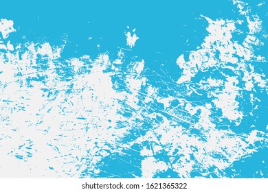 Brushed blue paint cover. Empty aging design element. Grunge rough dirty background. Overlay aged grainy messy template. Distress urban used texture. Renovate wall frame grimy backdrop. EPS10 vector