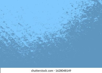 Brushed blue paint cover. Empty aging design element. Grunge rough dirty background. Overlay aged grainy messy template. Distress urban used texture. Renovate wall frame grimy backdrop. EPS10 vector