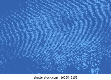 Brushed blue paint cover. Empty aging design element. Grunge rough dirty background. Overlay aged grainy messy template. Distress urban used texture. Renovate wall frame grimy backdrop. EPS10 vector
