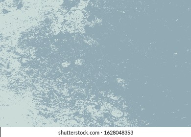 Brushed blue paint cover. Empty aging design element. Grunge rough dirty background. Overlay aged grainy messy template. Distress urban used texture. Renovate wall frame grimy backdrop. EPS10 vector