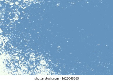 Brushed blue paint cover. Empty aging design element. Grunge rough dirty background. Overlay aged grainy messy template. Distress urban used texture. Renovate wall frame grimy backdrop. EPS10 vector
