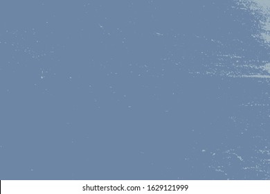 Brushed blue paint cover. Empty aging design element. Grunge rough dirty background. Overlay aged grainy messy template. Distress urban used texture. Renovate wall frame grimy backdrop. EPS10 vector