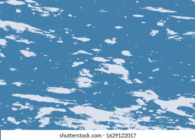 Brushed blue paint cover. Empty aging design element. Grunge rough dirty background. Overlay aged grainy messy template. Distress urban used texture. Renovate wall frame grimy backdrop. EPS10 vector