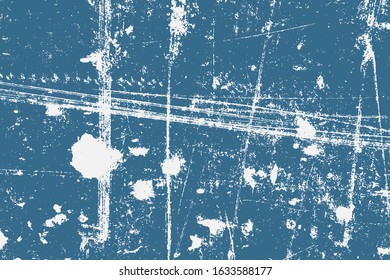 Brushed blue paint cover. Empty aging design element. Grunge rough dirty background. Overlay aged grainy messy template. Distress urban used texture. Renovate wall frame grimy backdrop. EPS10 vector