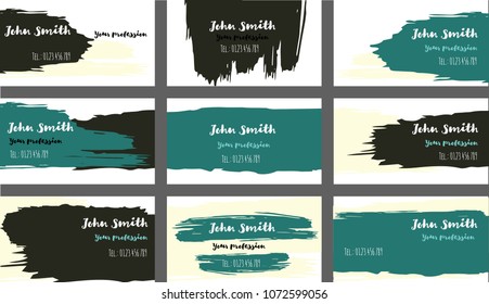 Brushed Business Cards Vector Template Collection. Funky Paint Brush Strokes Cool Banners Set. Creative Modern Grungy Retro Graphic Ads Backgrounds. Elegant Strokes Business Cards Vector Template.