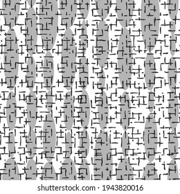 Brushed checked motif with semless Abstract ovel dot pattern . grey with black on white background.