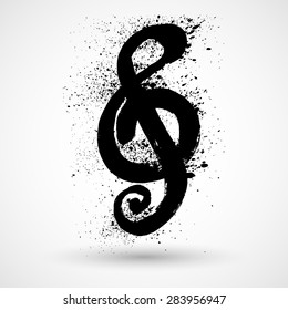 Brushed Clef, Music Key. Grunge style vector