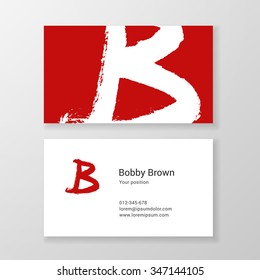Brushed letter B hand written business card template. Vector design. Editable.
