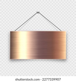 Cartón de carteles en blanco de metal cepillado. Señal de puerta de época para cafetería, restaurante, bar o tienda. Banner de anuncio, señalización de información para negocios o servicios. Ilustración del vector