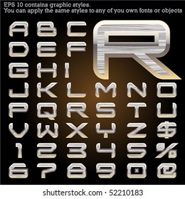 Brushed metal. File contains graphic styles available in the Illustrator 10 + You can apply the styles to any of you own fonts or objects