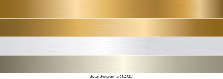 Brushed metal gold silver texture vector icon set collection. Shiny vector metallic gradient icon texture background golden illustration for banner, label, medal. Gold gradient aluminum texture