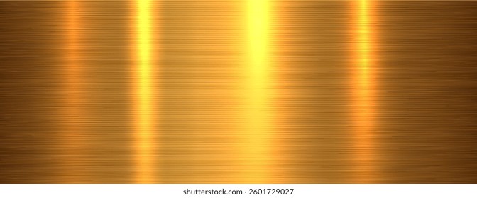 Brushed metal gold texture background, golden shiny lustrous metallic 3d background, vector illustration.