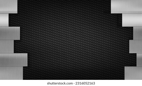 Brushed metal plates on a carbon fiber background. Place for text. vector template.