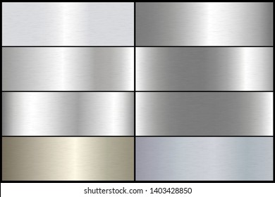 Brushed metal silver gold texture vector icon set collection. Shiny vector metallic gradient icon texture background golden illustration for banner, label, medal. Silver gradient aluminum texture