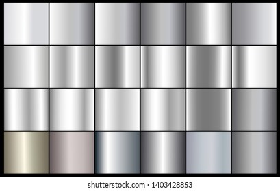 Brushed metal silver gold texture vector icon set collection. Shiny vector metallic gradient icon texture background golden illustration for banner, label, medal. Silver gradient aluminum texture
