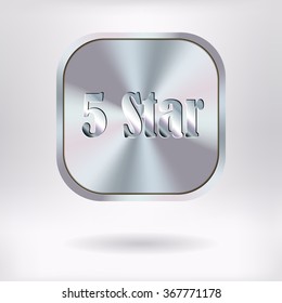 Brushed Metal Square Button - 5 Star - vector illustration
