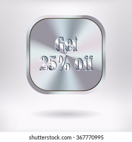 Brushed Metal Square Button - Get 25% Off - vector illustration