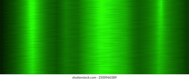 Brushed metal texture background, green shiny lustrous metallic 3d background, vector illustration.