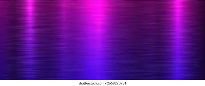 Brushed metal texture background, purple blue shiny lustrous metallic background, vector illustration.