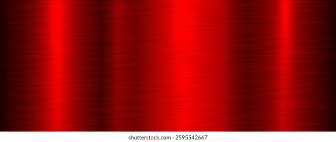 Brushed metal texture background, red shiny lustrous metallic 3d background, vector illustration.