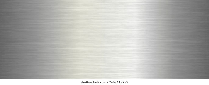 Brushed metal texture with horizontal lines and silver gradient. Clean stainless steel surface. Minimalistic and realistic vector for industrial or tech design.