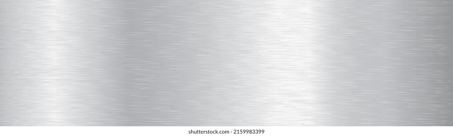 Brushed metal texture steel background. Stainless steel texture background with reflection. Metal technology horizontal background, brushed texture. Chrome, silver, steel, aluminum. Vector EPS10.