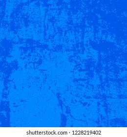 Brushed paint cover. Overlay aged grainy messy template. Grunge rough dirty blue square background. Distress urban used texture. Renovate wall grimy backdrop. Empty aging design element. EPS10 vector