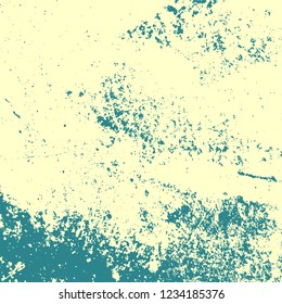 Brushed paint cover. Overlay aged grainy messy template. Grunge rough dirty blue square background. Distress urban used texture. Renovate wall grimy backdrop. Empty aging design element. EPS10 vector