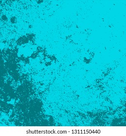 Brushed paint cover. Overlay aged grainy messy template. Grunge rough dirty blue square background. Distress urban used texture. Renovate wall grimy backdrop. Empty aging design element. EPS10 vector
