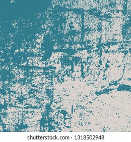 Brushed paint cover. Overlay aged grainy messy template. Grunge rough dirty blue square background. Distress urban used texture. Renovate wall grimy backdrop. Empty aging design element. EPS10 vector