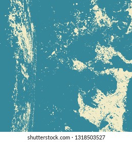 Brushed paint cover. Overlay aged grainy messy template. Grunge rough dirty blue square background. Distress urban used texture. Renovate wall grimy backdrop. Empty aging design element. EPS10 vector