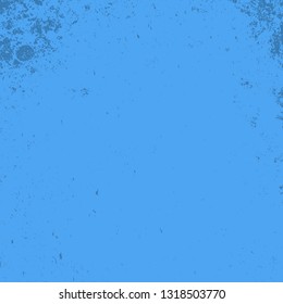 Brushed paint cover. Overlay aged grainy messy template. Grunge rough dirty blue square background. Distress urban used texture. Renovate wall grimy backdrop. Empty aging design element. EPS10 vector