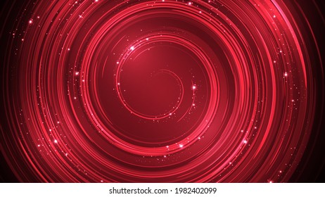 Brushed red abstract background with free spirals overlapping multiple layers decorated with sparkle.