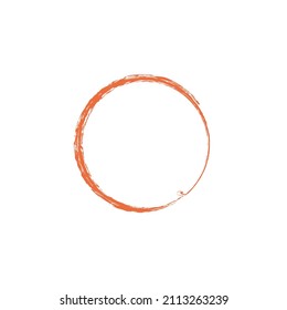 Brushed stroke watercolor circle. Hand drawn enso symbol. Circular hand painted element. Enso zen symbol. Orange dry brushed round shape, Ink circle. Logo, emblem element. Abstract vector circle