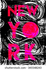 Brushed texture background with New York city slogan on,in vector
