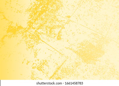 Brushed yellow paint cover. Distress urban used texture. Grunge rough dirty background. Overlay aged grainy messy template. Renovate wall scratched backdrop. Empty aging design element. EPS10 vector