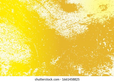 Brushed yellow paint cover. Distress urban used texture. Grunge rough dirty background. Overlay aged grainy messy template. Renovate wall scratched backdrop. Empty aging design element. EPS10 vector