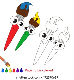 Brushes to be colored. Coloring book to educate kids. Learn colors. Visual educational game. Simple level. Coloring pages.