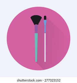 Brushes. Colorful cosmetics icon in flat style. Make up vector illustration.