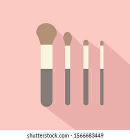 Brushes Cosmetic Design Elements Flat Linear Colored on Pink Background with Long Shadow Vector Illustration