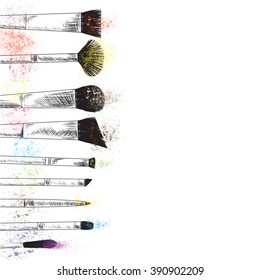brushes for cosmetic. vector illustration. black and white drawing and colored spots on light background for business.