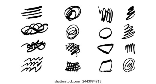 Brushes and elements for notes highlighting text. Strokes triangle circle lines. Vector illustration...