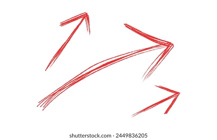brushes hand drawn crayon chalk charcoal line arrow vector. brushes textured arrow isolated on white. element for diagrams