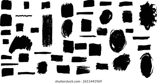 Brushes. Hand drawn painted strokes, box, bubble. Colorful texture paint frames