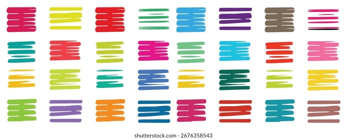 Cepillos. Dibujado a mano trazos pintados, caja, burbuja. Marcos de pintura de textura colorida. Elementos de pluma del grunge, Formas del marcador. Marcos de pinceles Abstractas para texto, Anuncio para diseño. Conjunto de Vectores