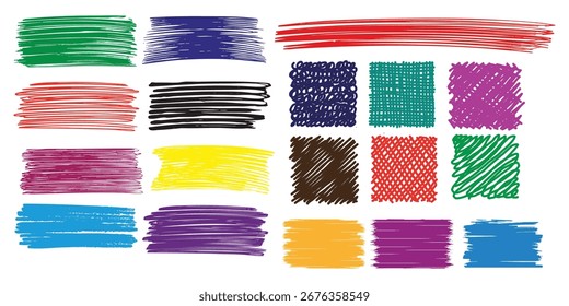 Brushes. Hand drawn painted strokes, box, bubble. Colorful texture paint frames. Grunge pen elements, marker shapes. Abstract brushes frames for text, banner for design. Vector set