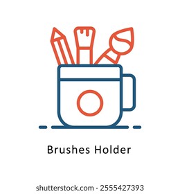 Brushes Holder Vector Two Colors Outline Icon. Eps file 10